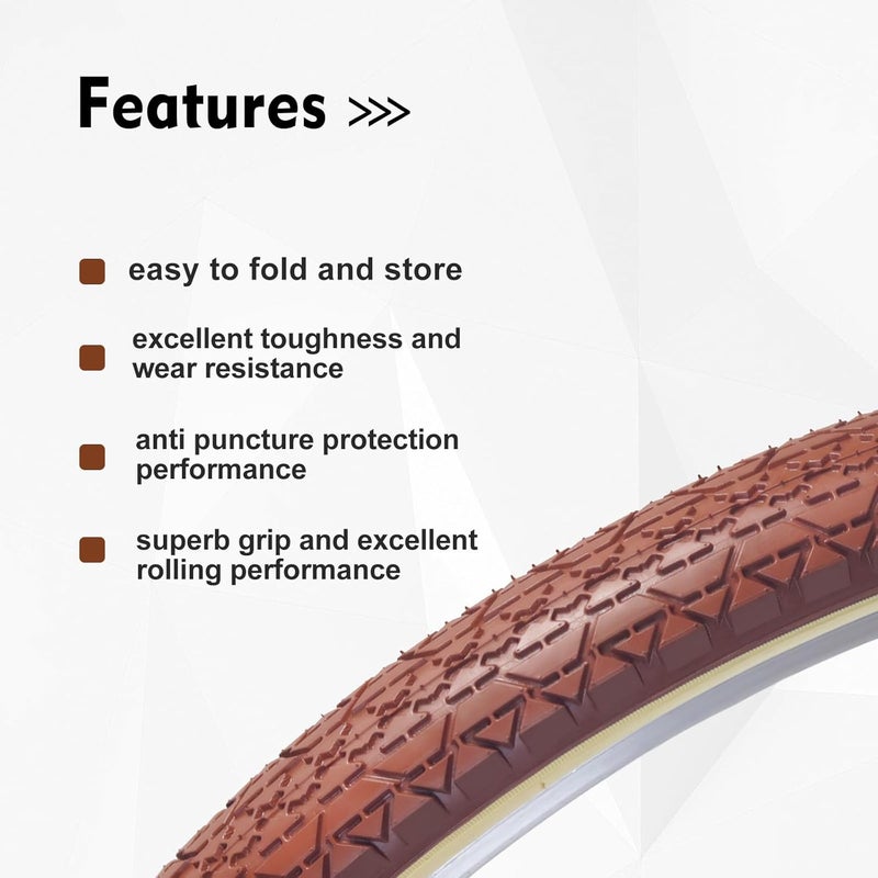 HUIOK 24x2.125 Bike Tire, 24 Inch Folding Beach Cruiser Bike Tires Replacement with Tubes and Levers - Image 2
